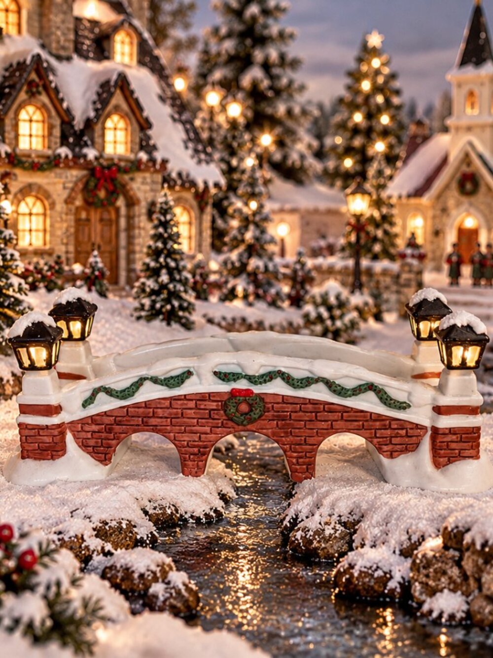 Vintage Santa’s Shoppe Porcelain Bridge Christmas Village Décor 8 in. x 3 in.